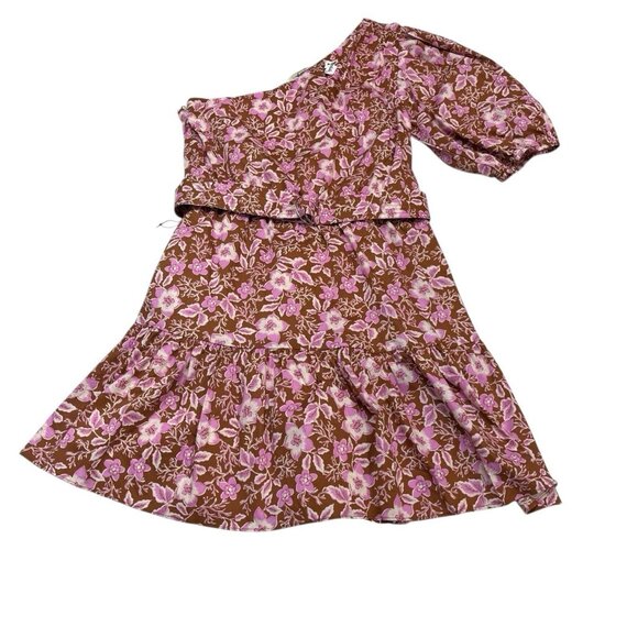 Jason Wu Dress Womens L Mauve One Shoulder Puff Sleeve Belted Floral Mini Party - Picture 3 of 9